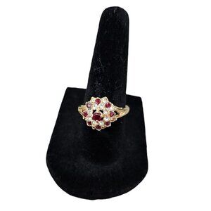 Joni Vintage GE Gold Tone Faux Ruby And Diamante Crystal Gemstone Cluster Ring